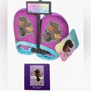 SET Afro Unicorn Mini Puzzle 20pcs /Girl’s Slippers w/Ankle Straps Sz:5/6 purple